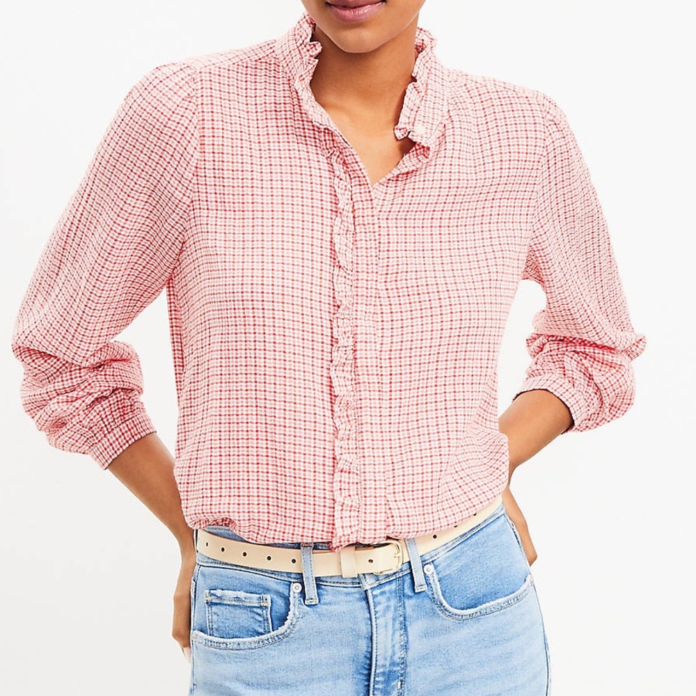 Loft Ruffle Gingham Top - Picture 2 of 7